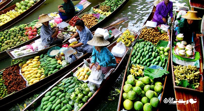 مرکز خرید بازار شناور دامنون سادواک شهر تایلند کشور بانکوک